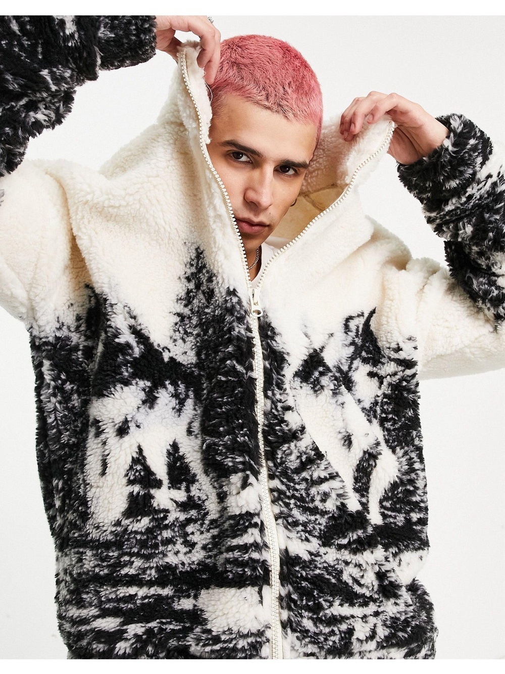 Jaded London Unisex Sherpa Jacket With Wolf Print